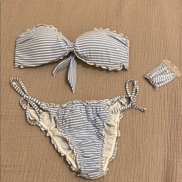 H& M Striped Blue and White Bikini Set. Size 2 . New . No tags - Picture 1 of 7